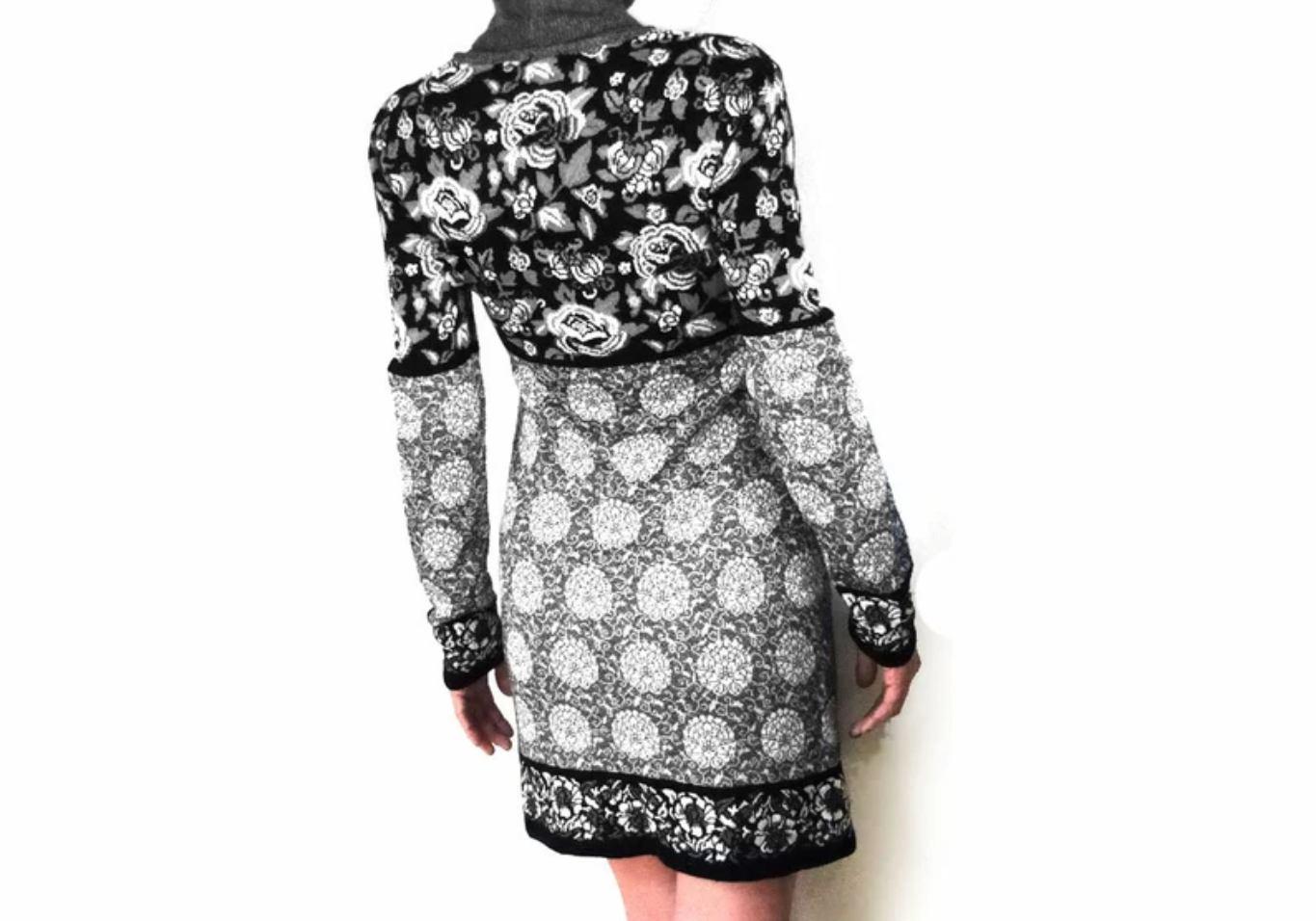 1980s Kenzo Jungle Floral Geometric Knitted Dress