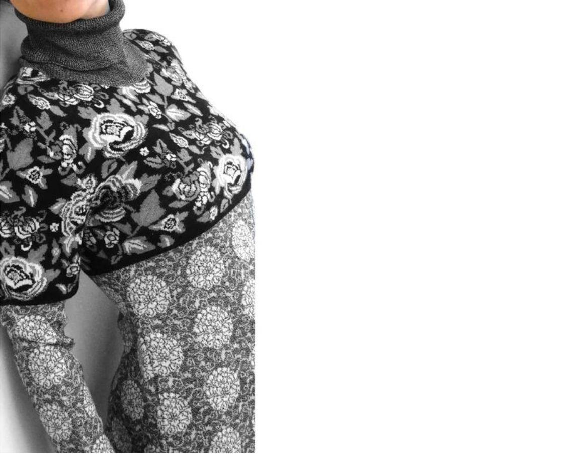 1980s Kenzo Jungle Floral Geometric Knitted Dress