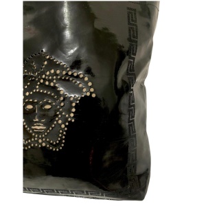 1980s Versace Black Patent Leather Medusa Cut Out Tote Bag