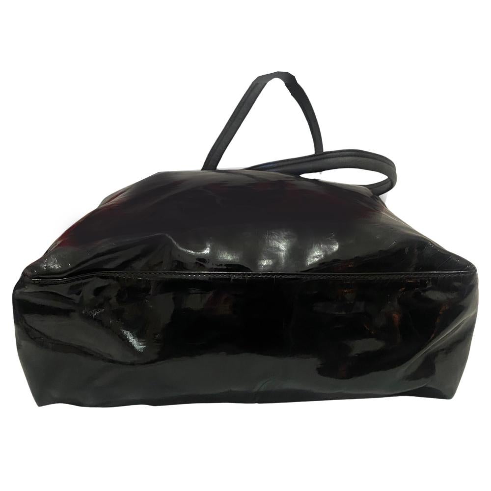 1980s Versace Black Patent Leather Medusa Cut Out Tote Bag