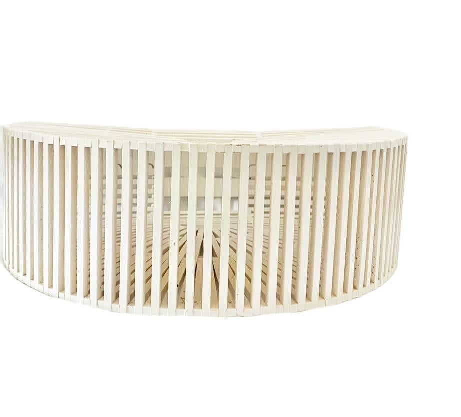 1980s Wooden White Slat Basket Top Handle Half Moon Beach bag