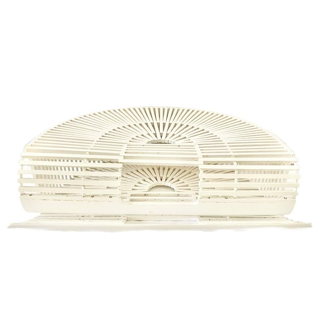 1980s Wooden White Slat Basket Top Handle Half Moon Beach bag