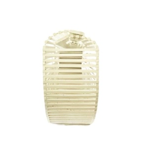 1980s Wooden White Slat Basket Top Handle Half Moon Beach bag