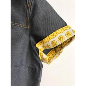 1990s Gianni Versace Denim Contrast Cuff Cropped Mako Cotton Shirt