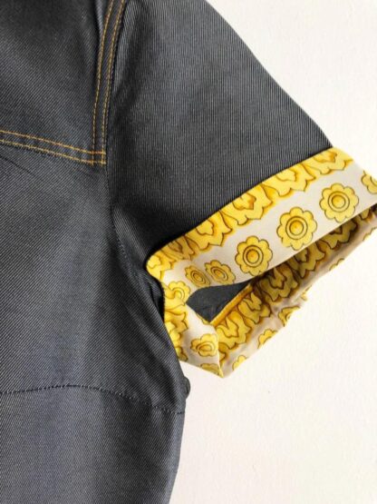 1990s Gianni Versace Denim Contrast Cuff Cropped Mako Cotton Shirt