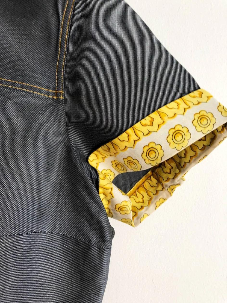 1990s Gianni Versace Denim Contrast Cuff Cropped Mako Cotton Shirt