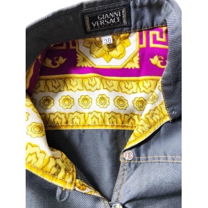 1990s Gianni Versace Denim Contrast Cuff Cropped Mako Cotton Shirt