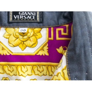 1990s Gianni Versace Denim Contrast Cuff Cropped Mako Cotton Shirt
