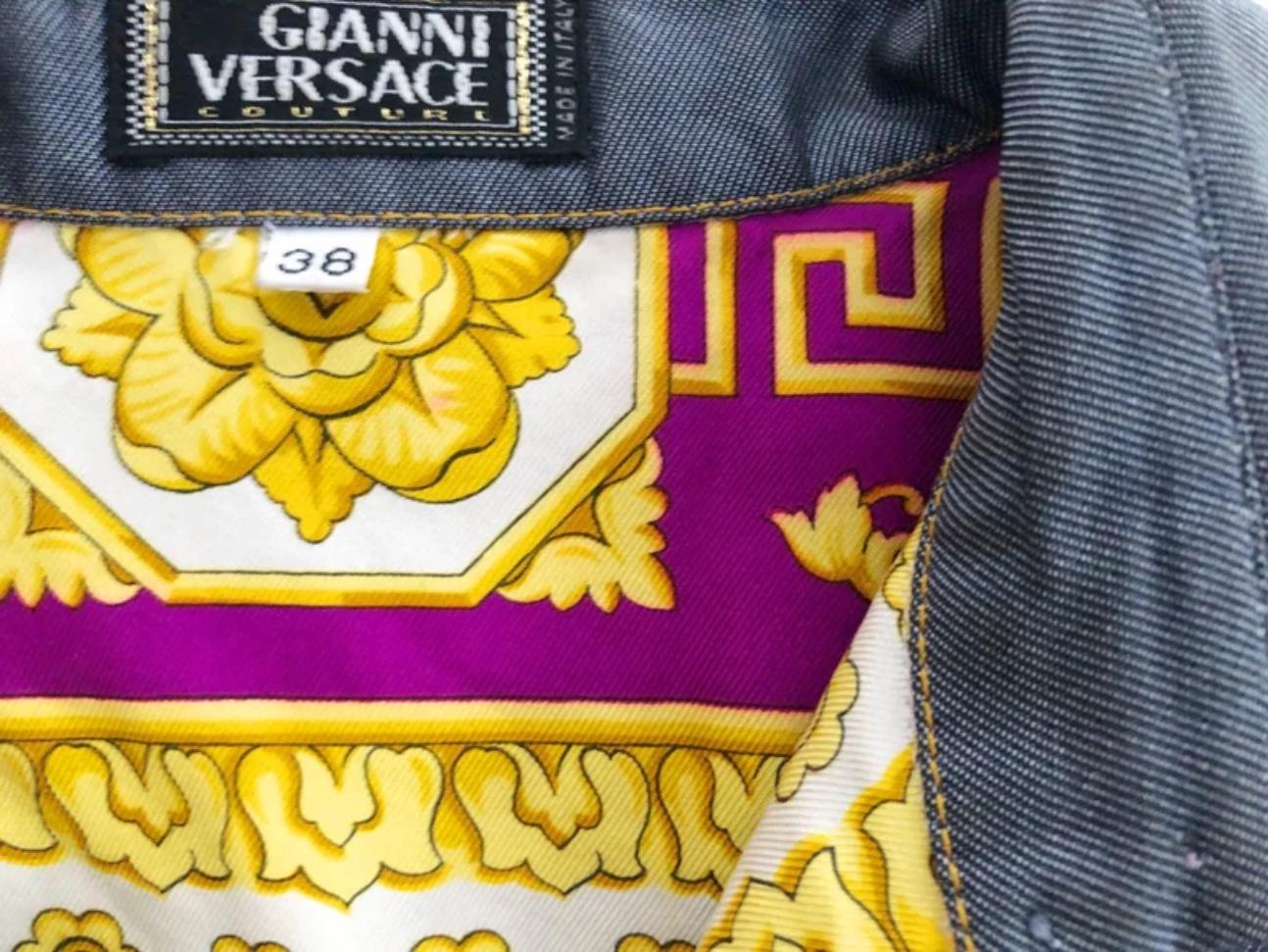 1990s Gianni Versace Denim Contrast Cuff Cropped Mako Cotton Shirt