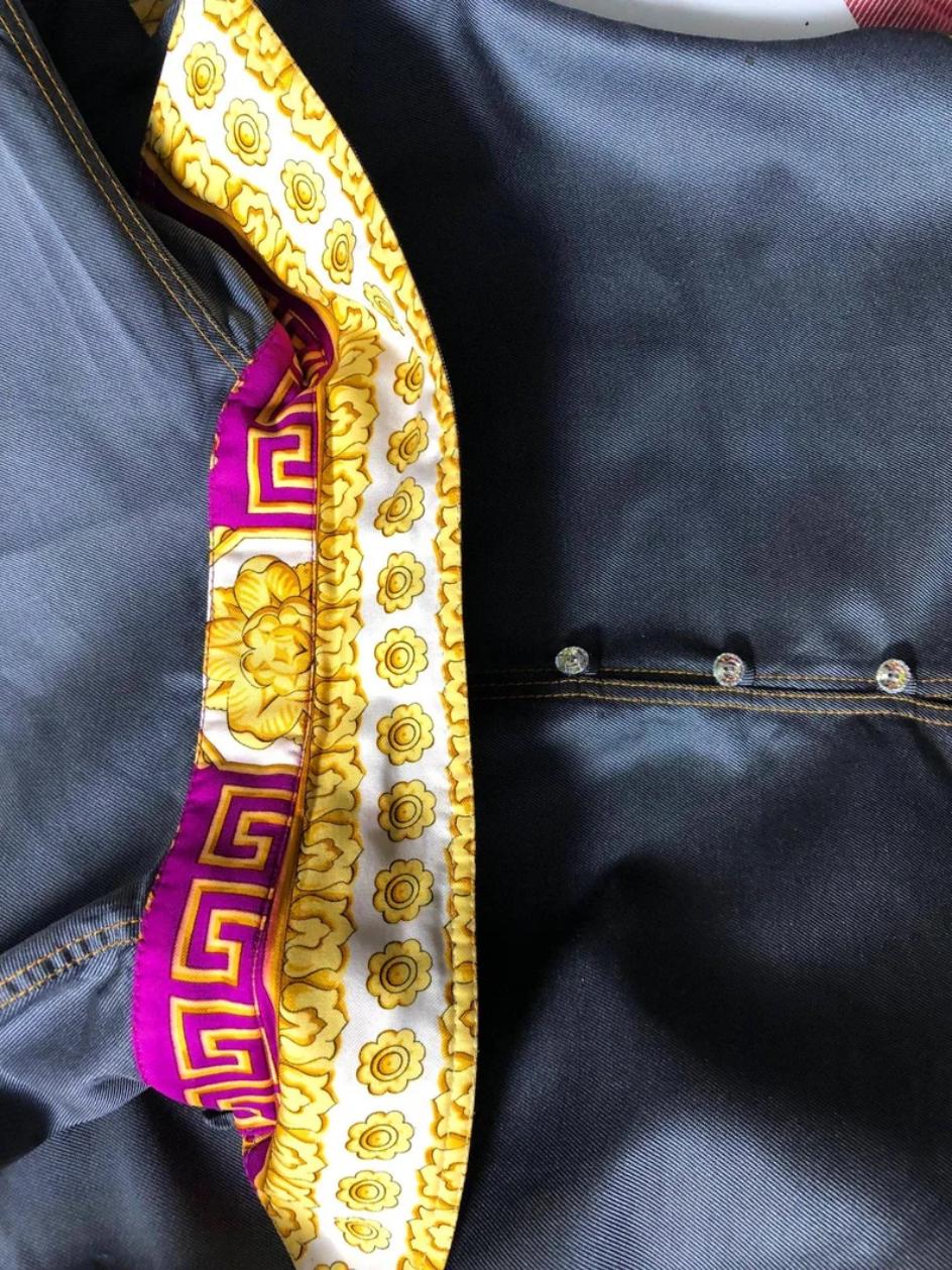 1990s Gianni Versace Denim Contrast Cuff Cropped Mako Cotton Shirt