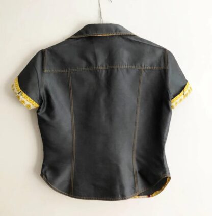 1990s Gianni Versace Denim Contrast Cuff Cropped Mako Cotton Shirt