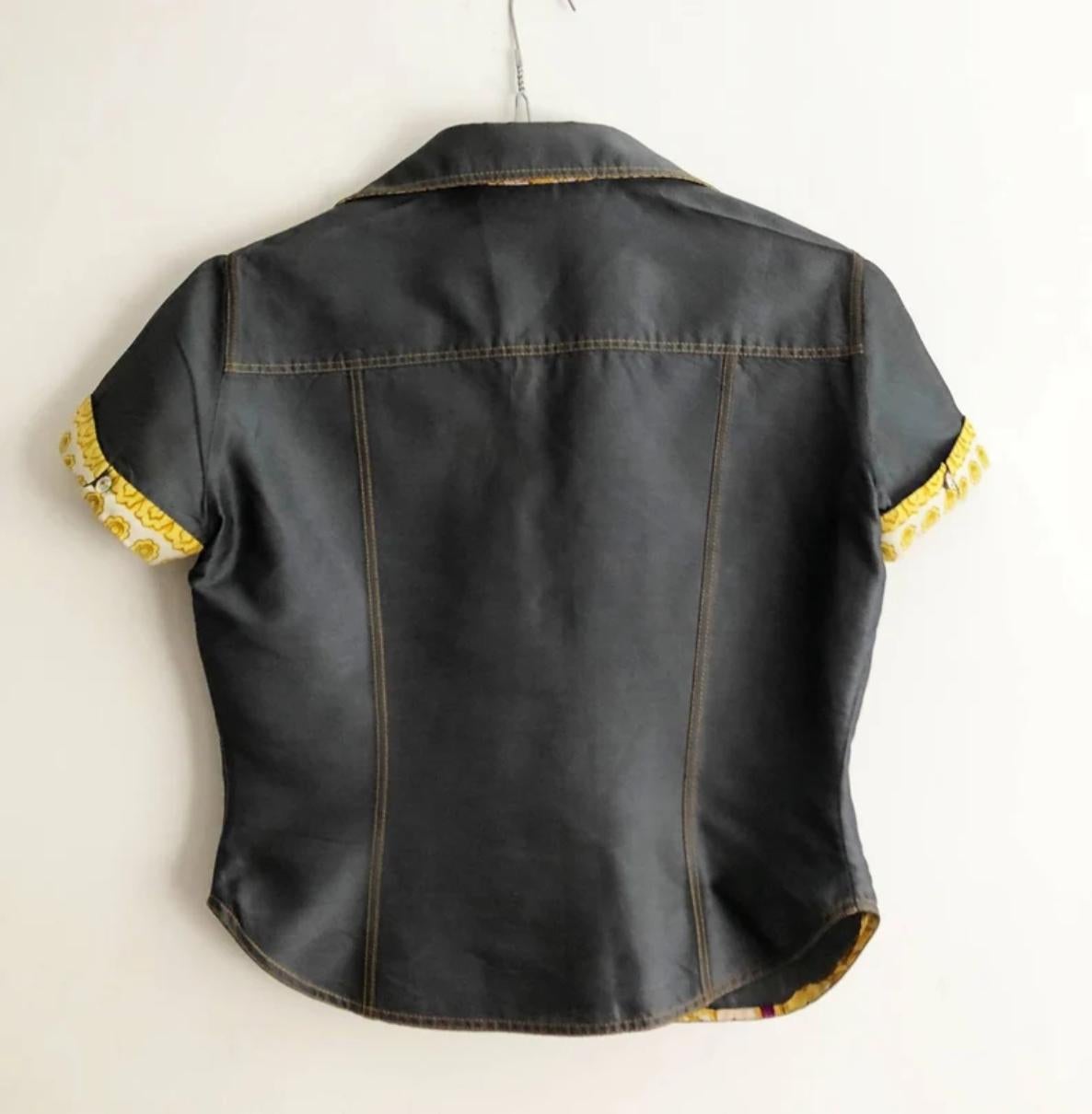 1990s Gianni Versace Denim Contrast Cuff Cropped Mako Cotton Shirt