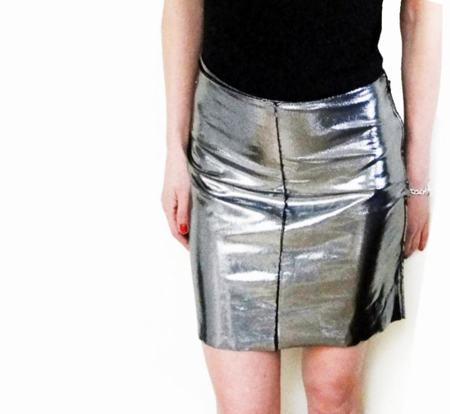 1990s Moschino Silver Metallic High Waist Skirt
