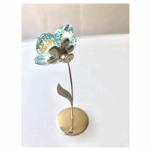 1990s Swarovski Crystal Paradise Blue Flower with Stand