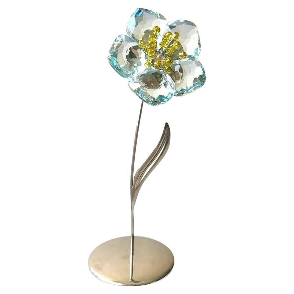 1990s Swarovski Crystal Paradise Blue Flower with Stand