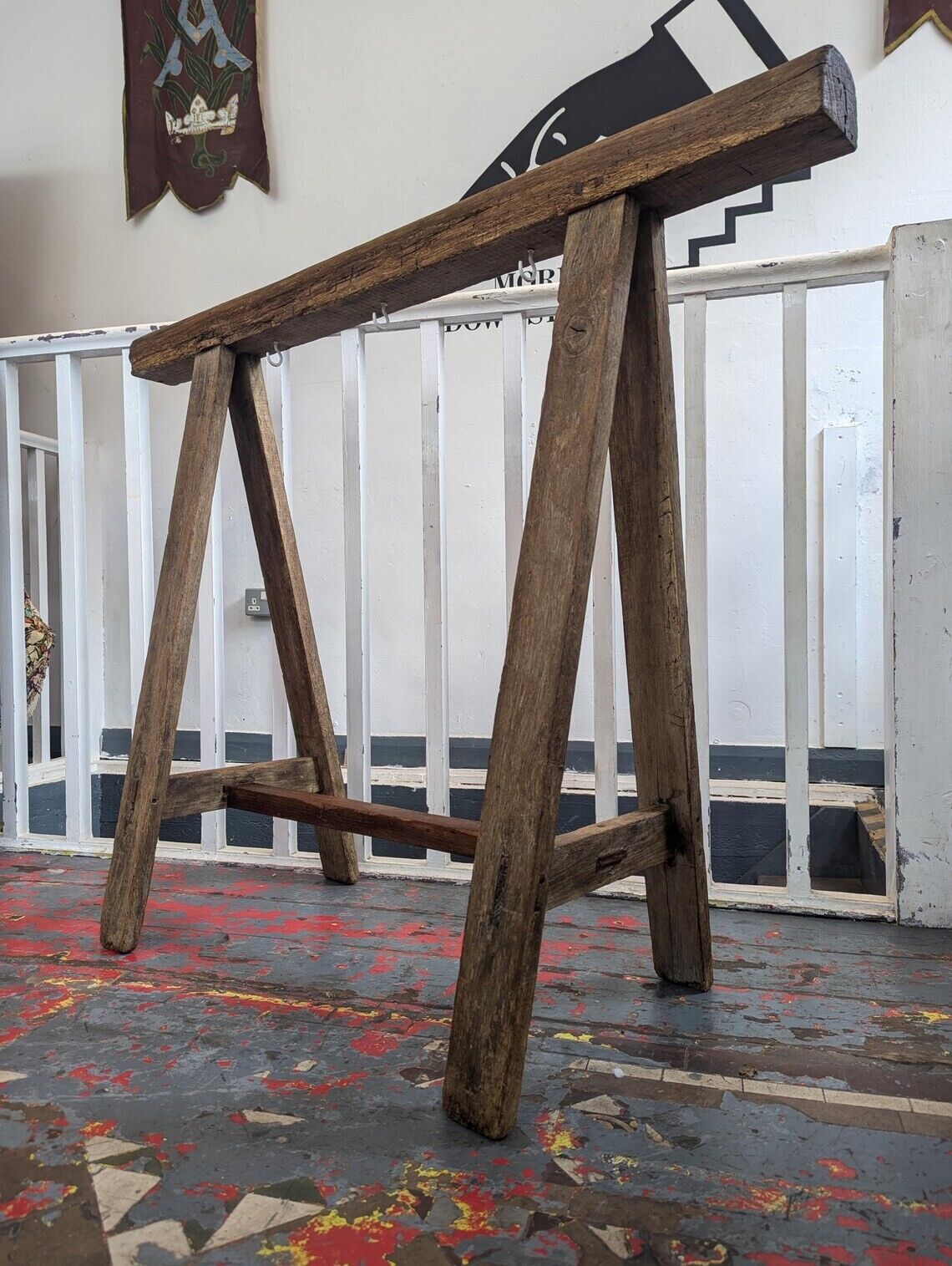 19th Century Solid Oak French Trestle/Hall Stand. Antique/Vintage/Entryway