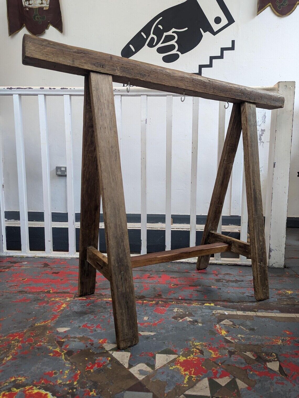 19th Century Solid Oak French Trestle/Hall Stand. Antique/Vintage/Entryway