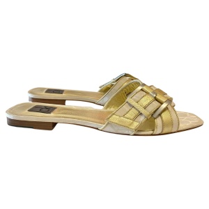 2000s Calvin Klein Gold Cross Double Strap Flat Sandals