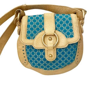 2000s Celine Macadam Bright Blue Canvas Cross Body Bag