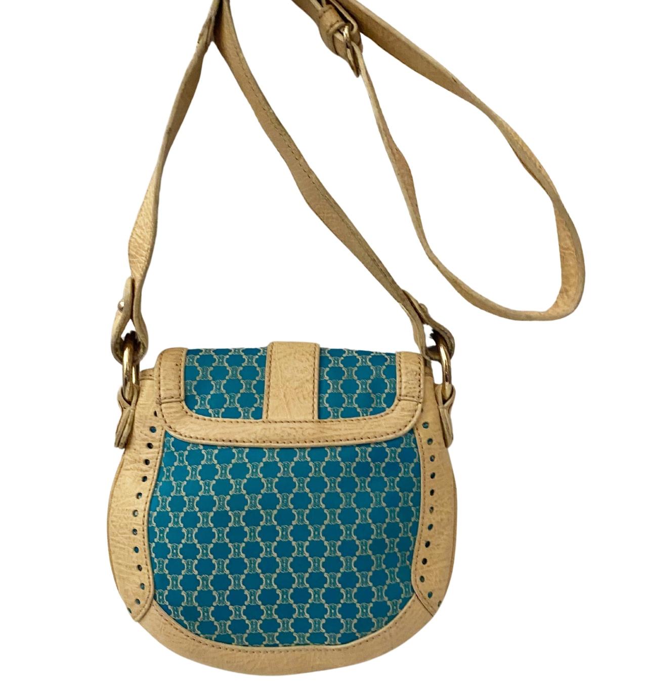 2000s Celine Macadam Bright Blue Canvas Cross Body Bag