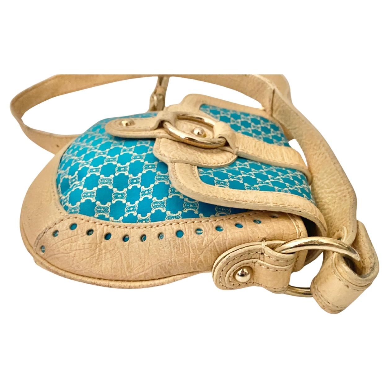 2000s Celine Macadam Bright Blue Canvas Cross Body Bag