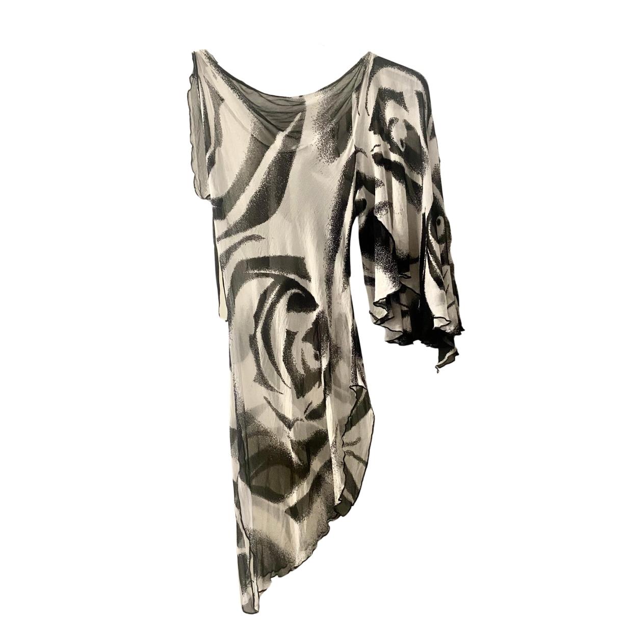 2000s Diane Von Furstenberg Black White Abstract Silk Blouse