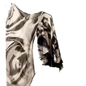 2000s Diane Von Furstenberg Black White Abstract Silk Blouse