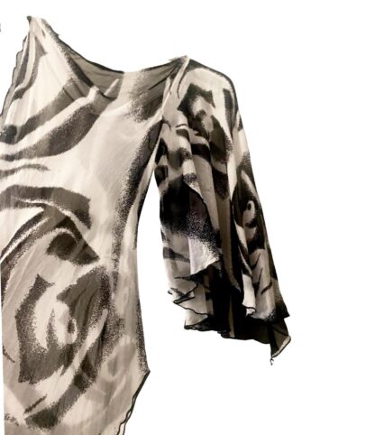 2000s Diane Von Furstenberg Black White Abstract Silk Blouse