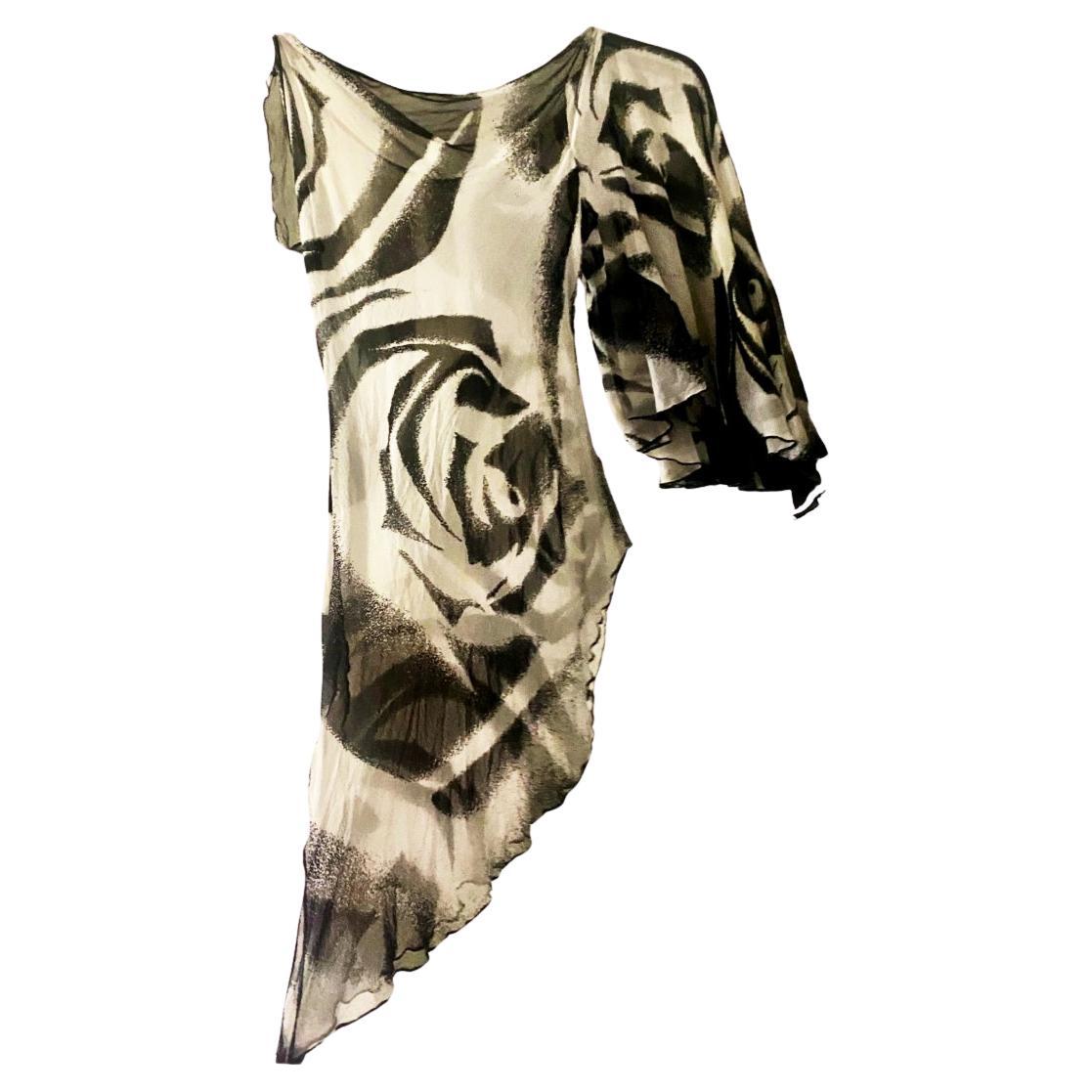 2000s Diane Von Furstenberg Black White Abstract Silk Blouse