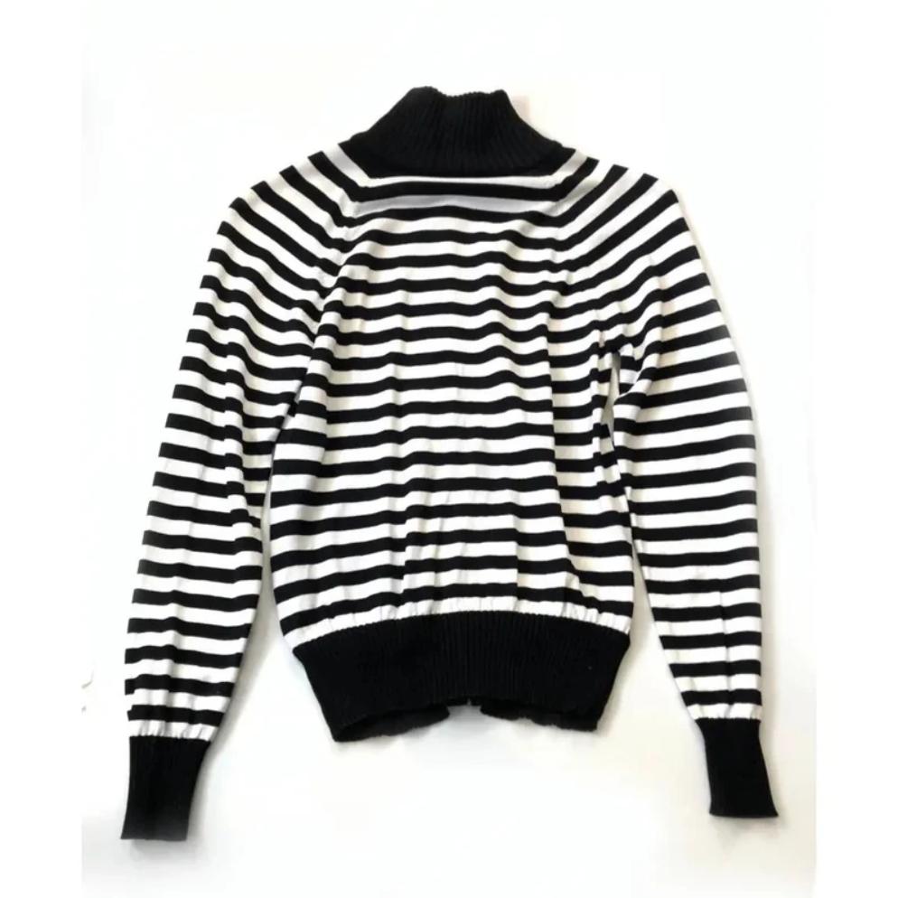 2000s Escada Black White Stripe Cotton Knitwear Cardigan
