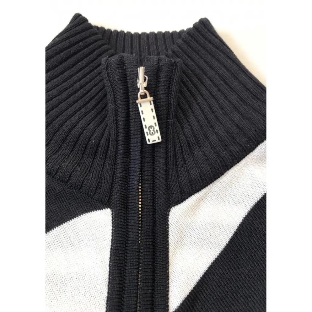 2000s Escada Black White Stripe Cotton Knitwear Cardigan