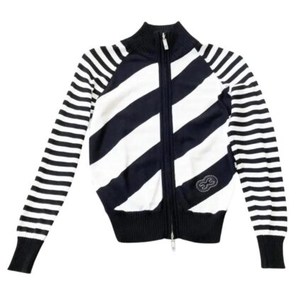 2000s Escada Black White Stripe Cotton Knitwear Cardigan