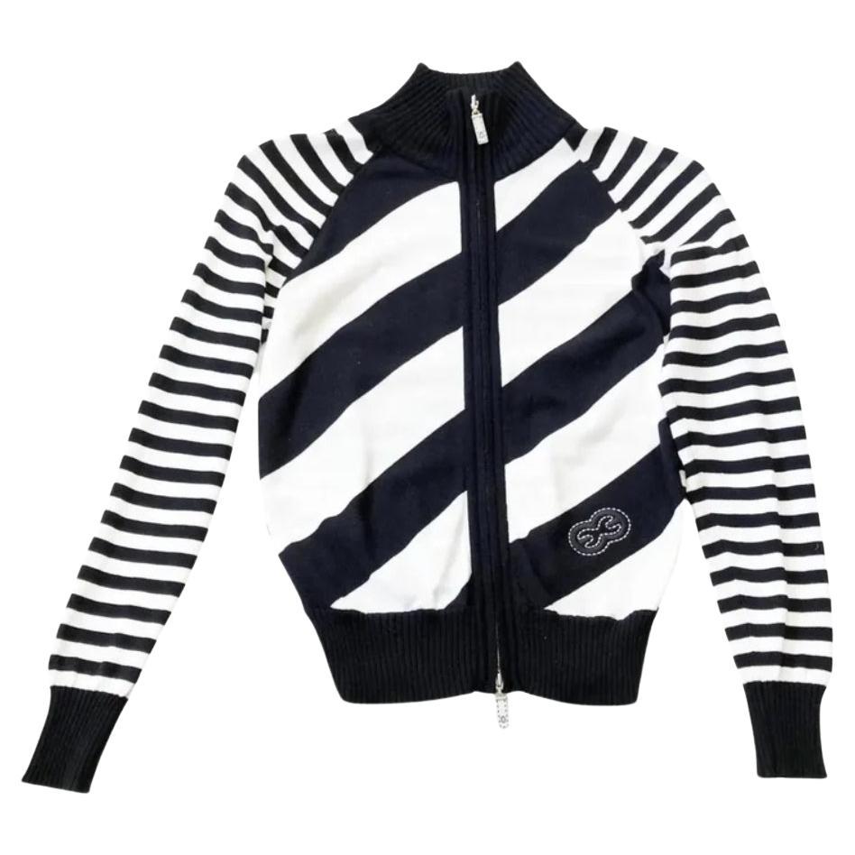 2000s Escada Black White Stripe Cotton Knitwear Cardigan