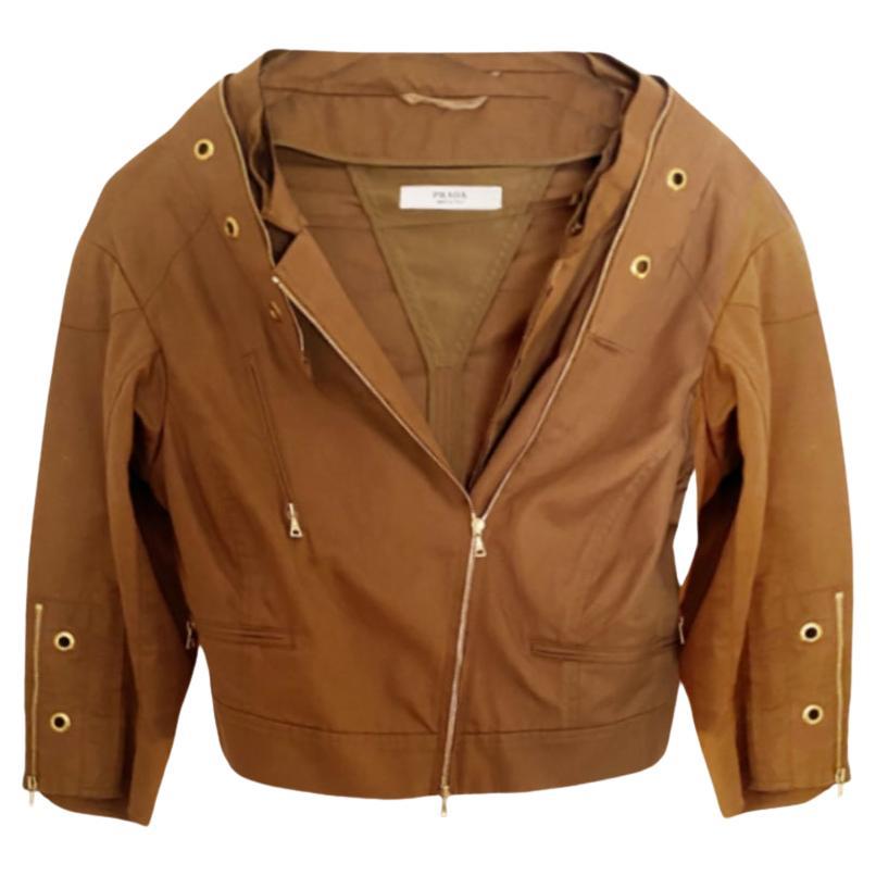 2000s Prada Brown Tobacco Cotton Cropped Jacket