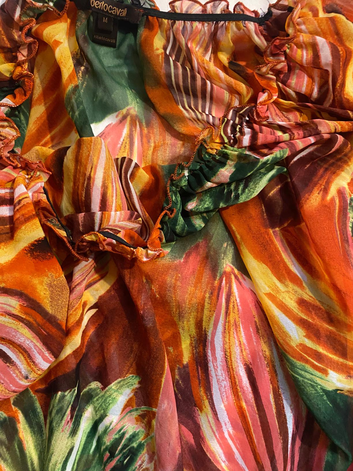 2000s Roberto Cavalli Chiffon Puffy Sleeve Top Size 42