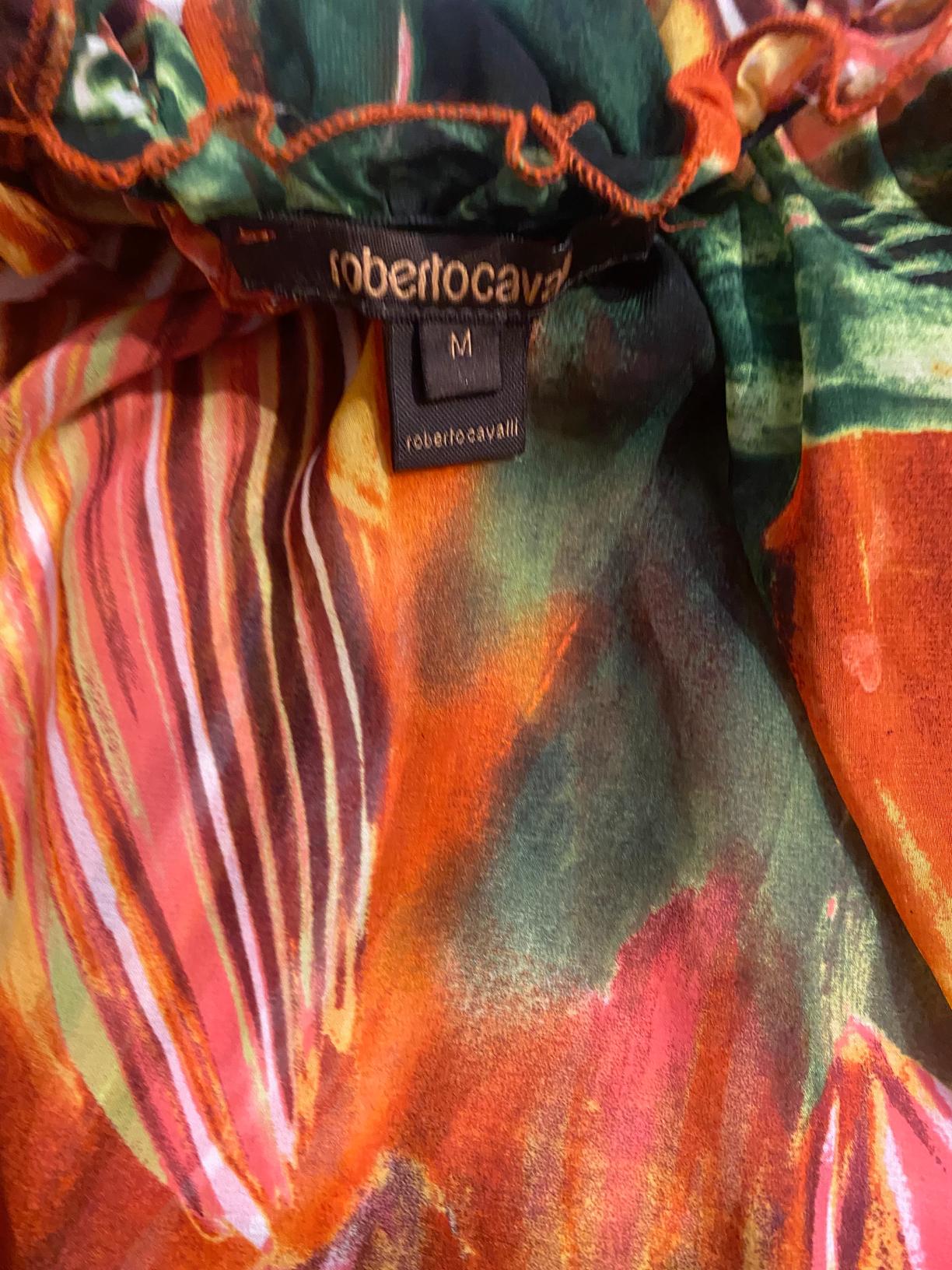 2000s Roberto Cavalli Chiffon Puffy Sleeve Top Size 42