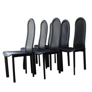Black Leather Dining Chairs By Artedi, 1980s, Set Of 6