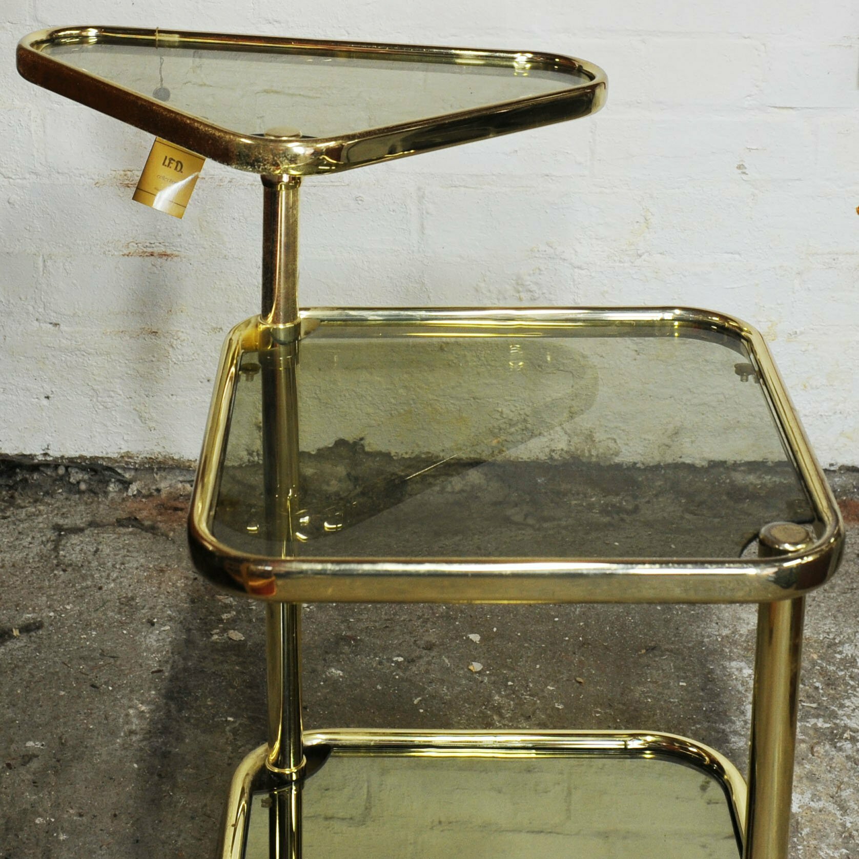 Extendable 3 Tier Brass & Smoked Glass Milo Baughman Table, 1980s
