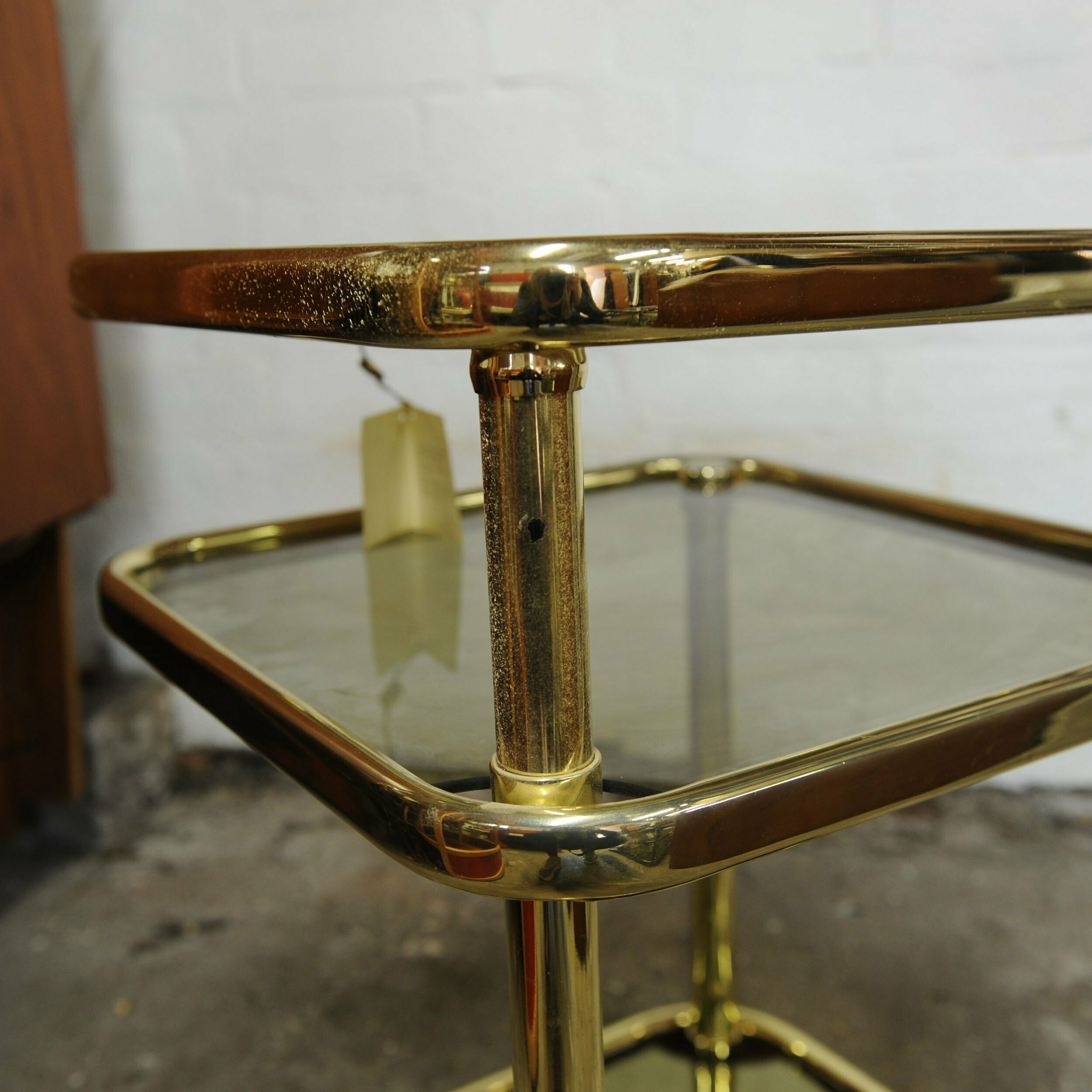 Extendable 3 Tier Brass & Smoked Glass Milo Baughman Table, 1980s