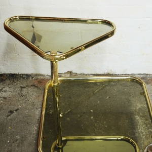 Extendable 3 Tier Brass & Smoked Glass Milo Baughman Table, 1980s