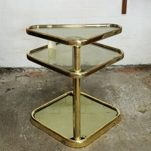 Extendable 3 Tier Brass & Smoked Glass Milo Baughman Table, 1980s
