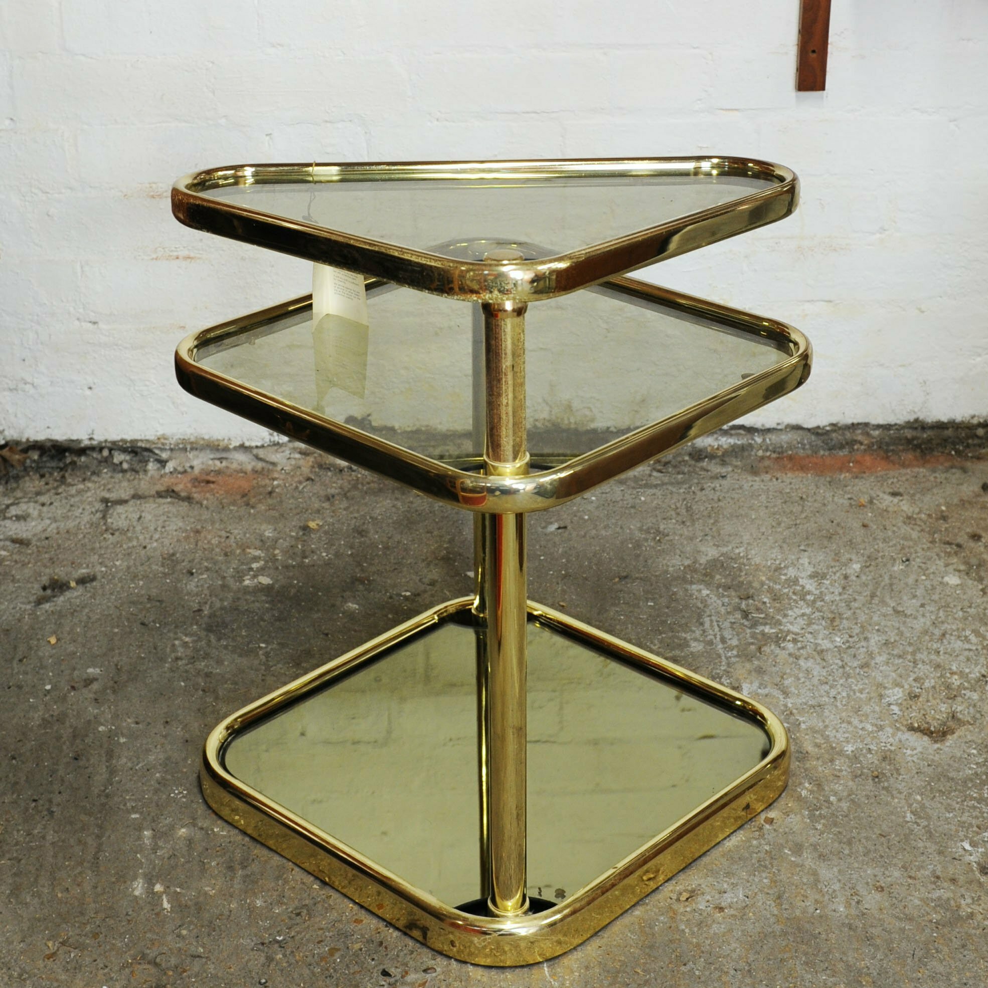Extendable 3 Tier Brass & Smoked Glass Milo Baughman Table, 1980s