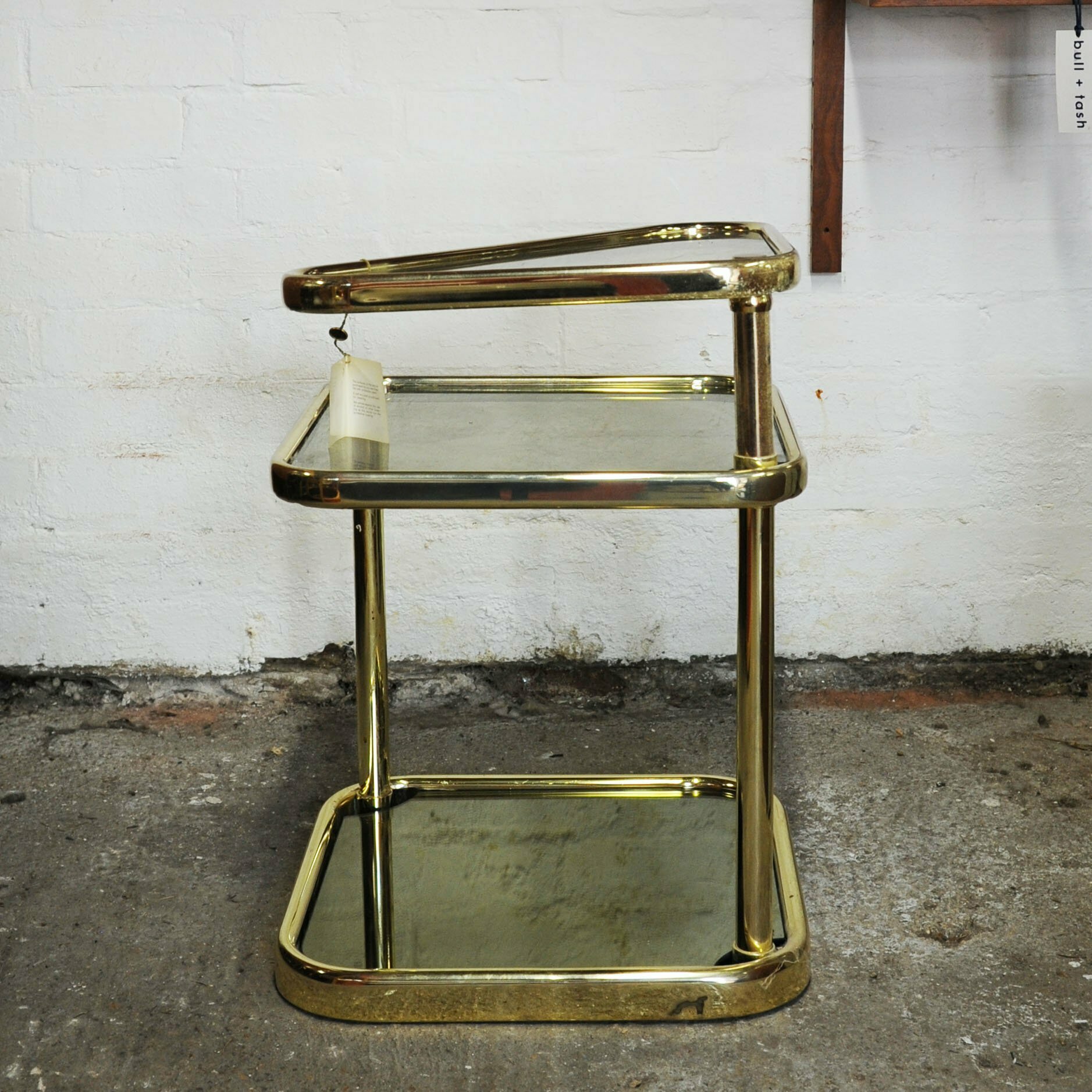 Extendable 3 Tier Brass & Smoked Glass Milo Baughman Table, 1980s