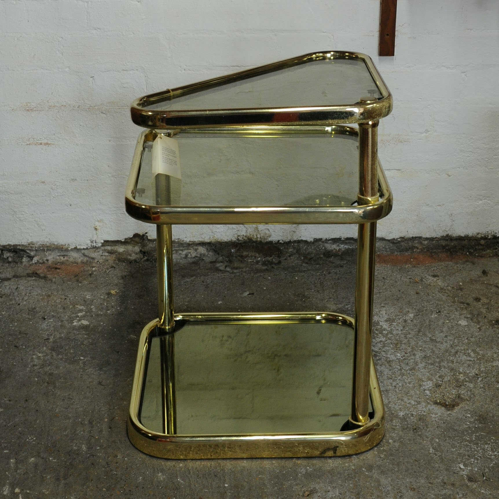 Extendable 3 Tier Brass & Smoked Glass Milo Baughman Table, 1980s