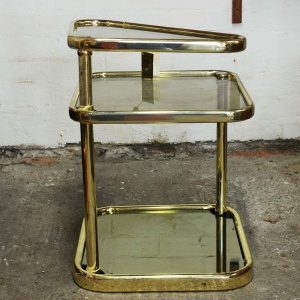 Extendable 3 Tier Brass & Smoked Glass Milo Baughman Table, 1980s