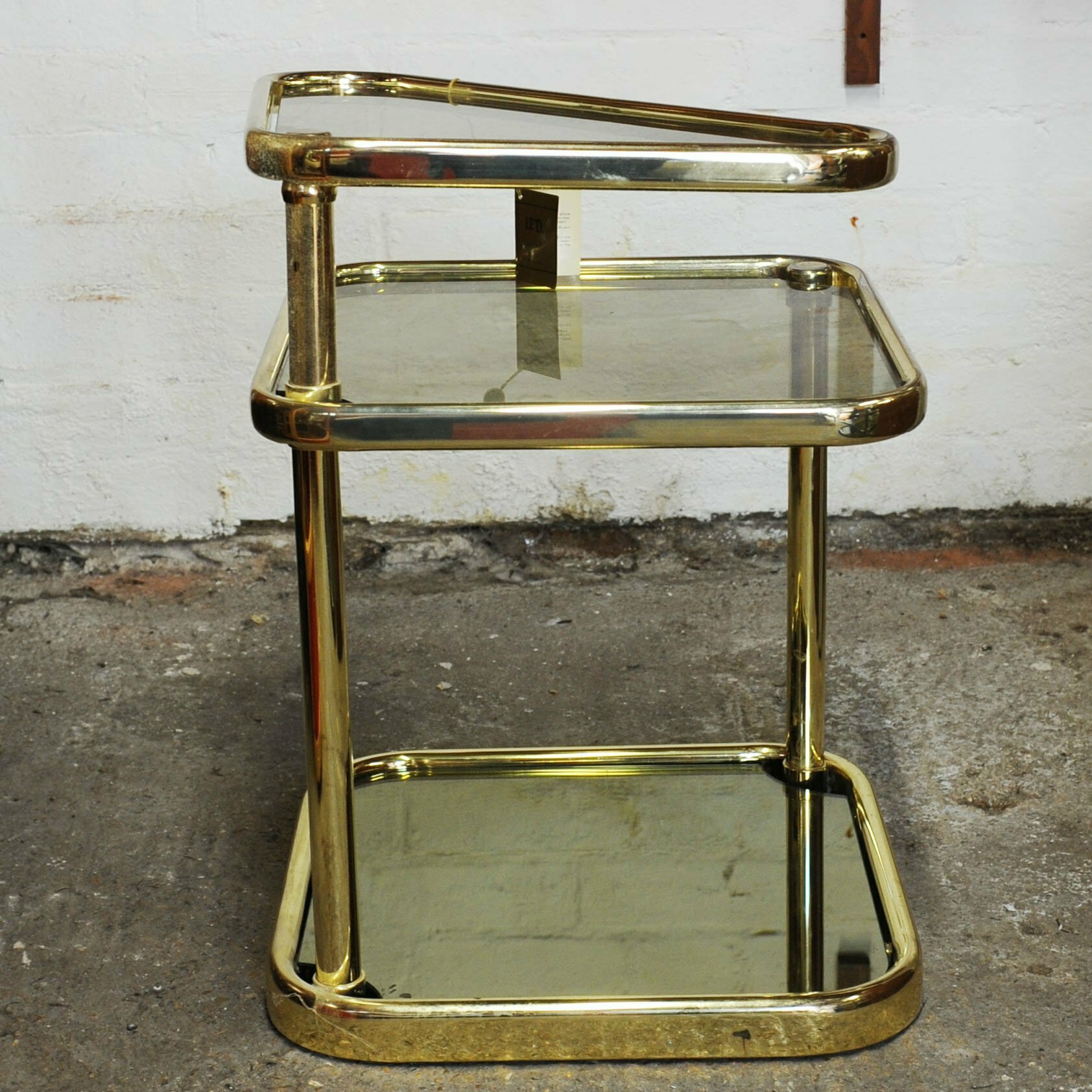 Extendable 3 Tier Brass & Smoked Glass Milo Baughman Table, 1980s