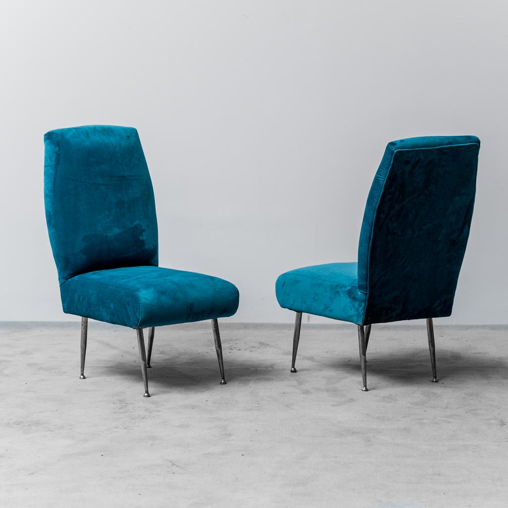Pair Of Light Blue Velvet Metal Chairs From The 1950s Modern Vintage