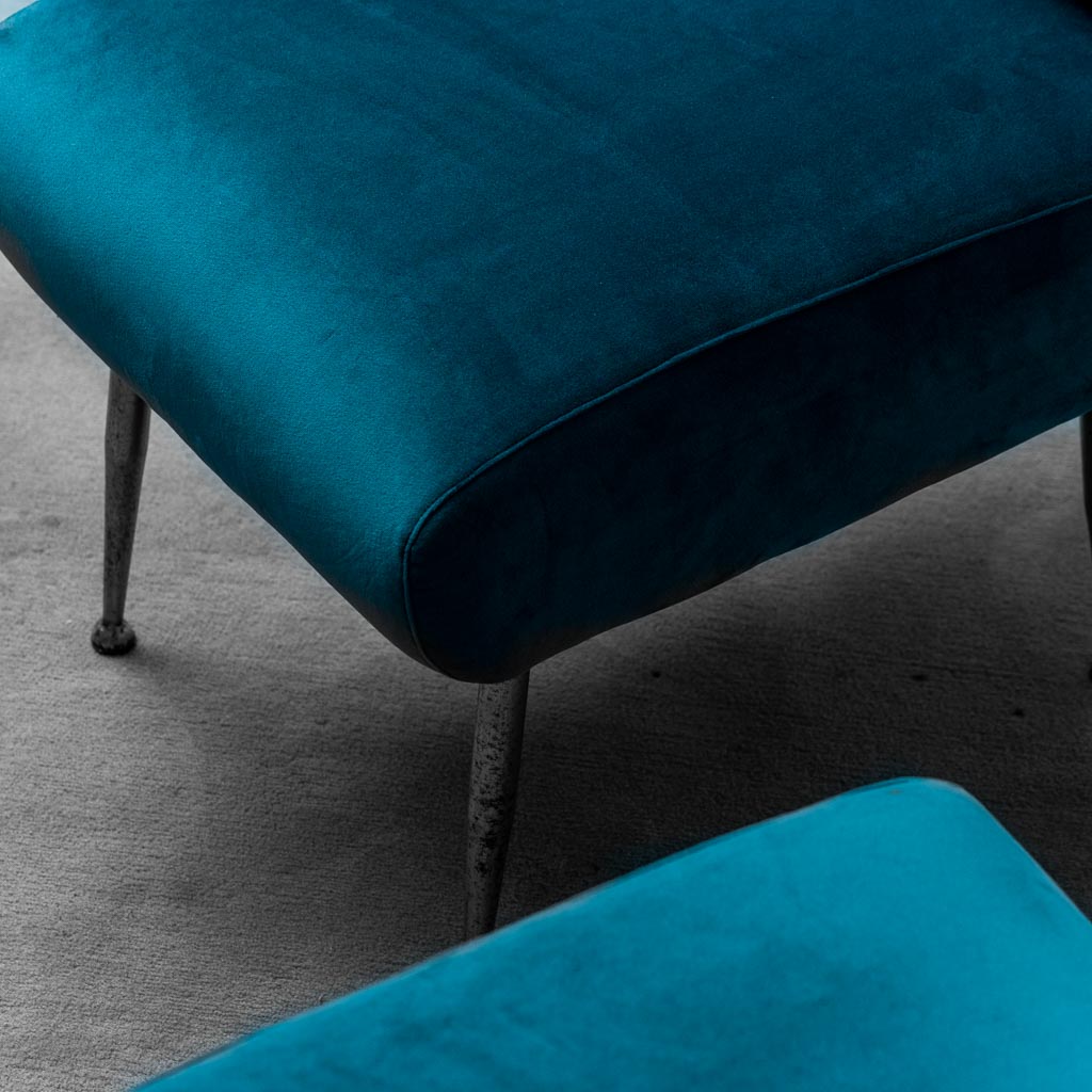 Pair Of Light Blue Velvet Metal Chairs From The 1950s Modern Vintage