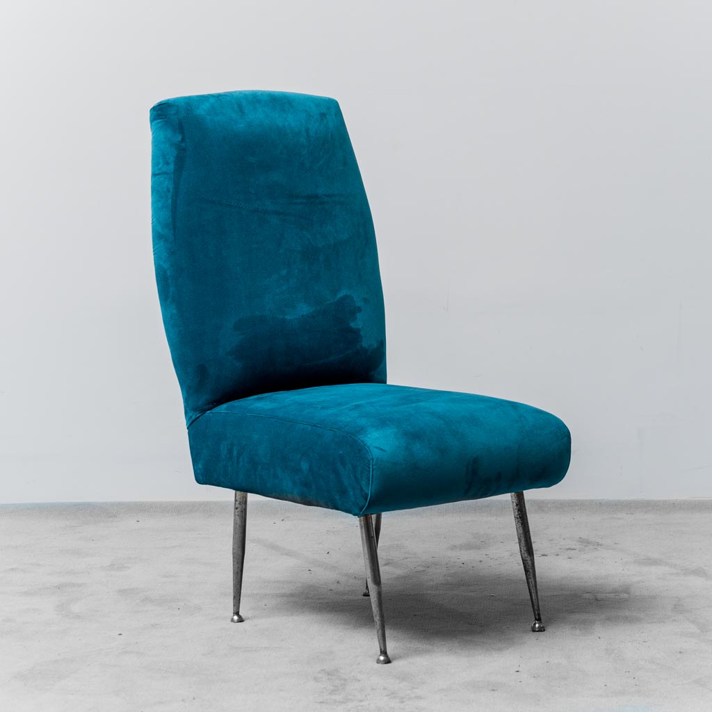 Pair Of Light Blue Velvet Metal Chairs From The 1950s Modern Vintage