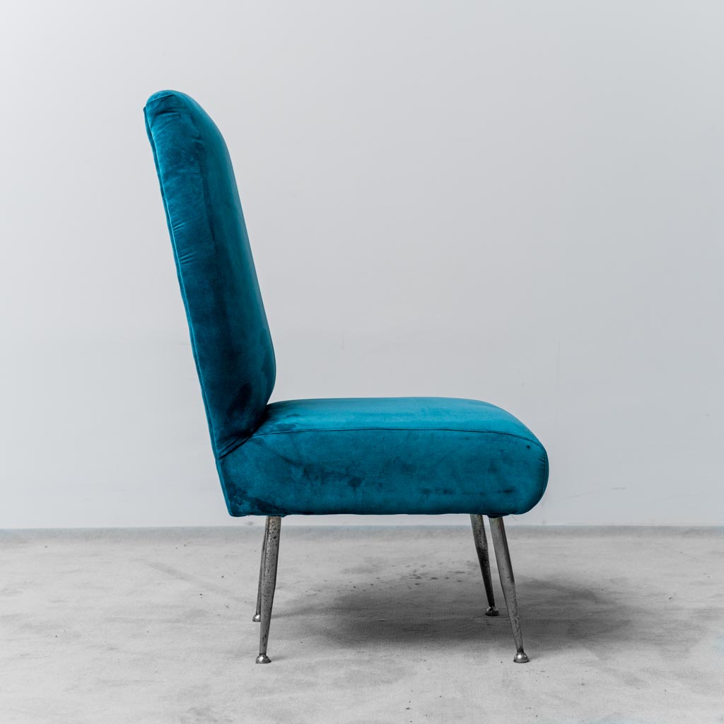 Pair Of Light Blue Velvet Metal Chairs From The 1950s Modern Vintage